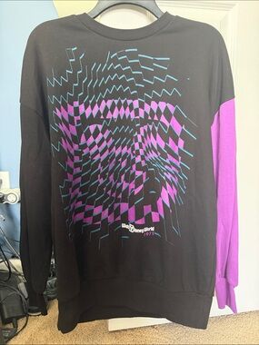 Black Graphic Long-Sleeve Disney Sweater with Purple Accent